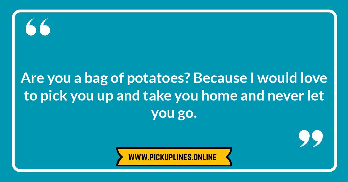 Are You a Potato Because I Find You Appealing: Classic Cheesy Potato Pick Up Lines Funny cheesy potato pick up lines. Image illustrates the article covering spud-tacular romantic, witty, and edgy potato jokes for modern daters.
