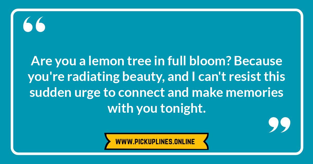 From Sour to Sweet: How to Deliver Funny Cheesy Lemon Pick Up Lines Successfully Funny cheesy lemon pick up lines guaranteed to zest up your love life! Find witty, corny, and unexpectedly romantic lemon lines here.