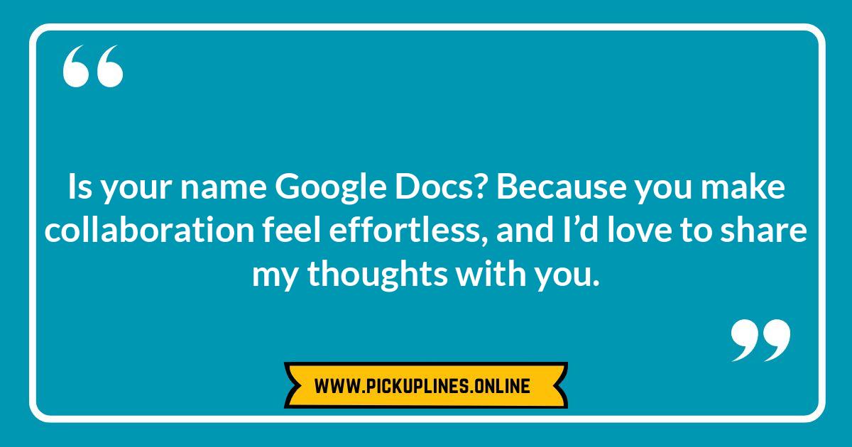 Let's Connect Our Bluetooth: Creative and Funny Cheesy Laptop Pick Up Lines Funny cheesy laptop pick up lines. Need a tech-savvy way to flirt? This article has witty, bold, and smooth lines for geeks looking for love.