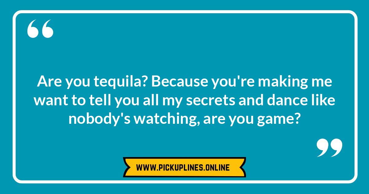 Witty Tequila Pick Up Lines: Shots of Humor to Impress Alt text: Funny cheesy tequila pick up lines.Descriptive paragraph:
Need funny cheesy tequila pick up lines? This article serves up shots of humor, from cheesy lines to tequila puns, perfect for ...